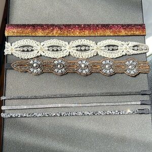 Set of 6 elastic headbands, rhinestones beads and sparkle